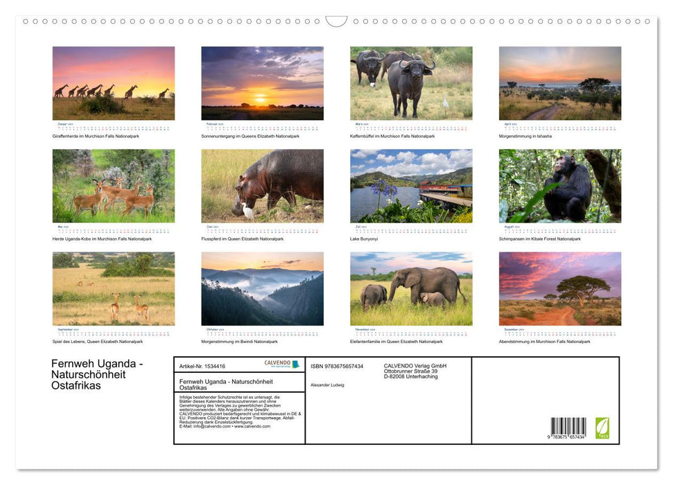 Wanderlust Uganda - natural beauty of East Africa (CALVENDO wall calendar 2024) 