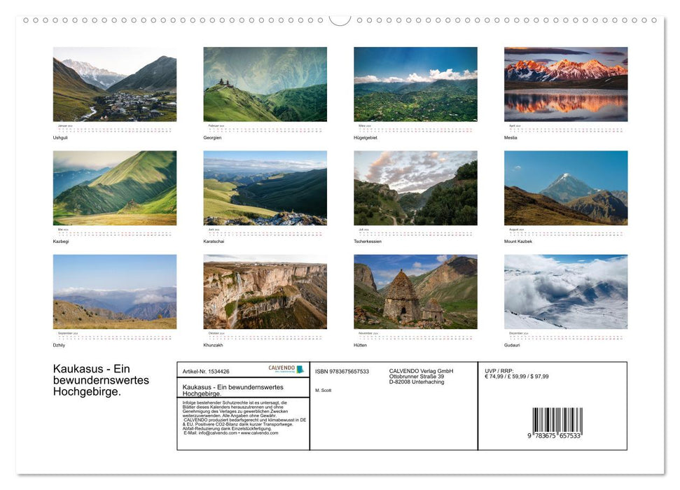 Caucase – Une admirable haute chaîne de montagnes. (Calendrier mural CALVENDO Premium 2024) 