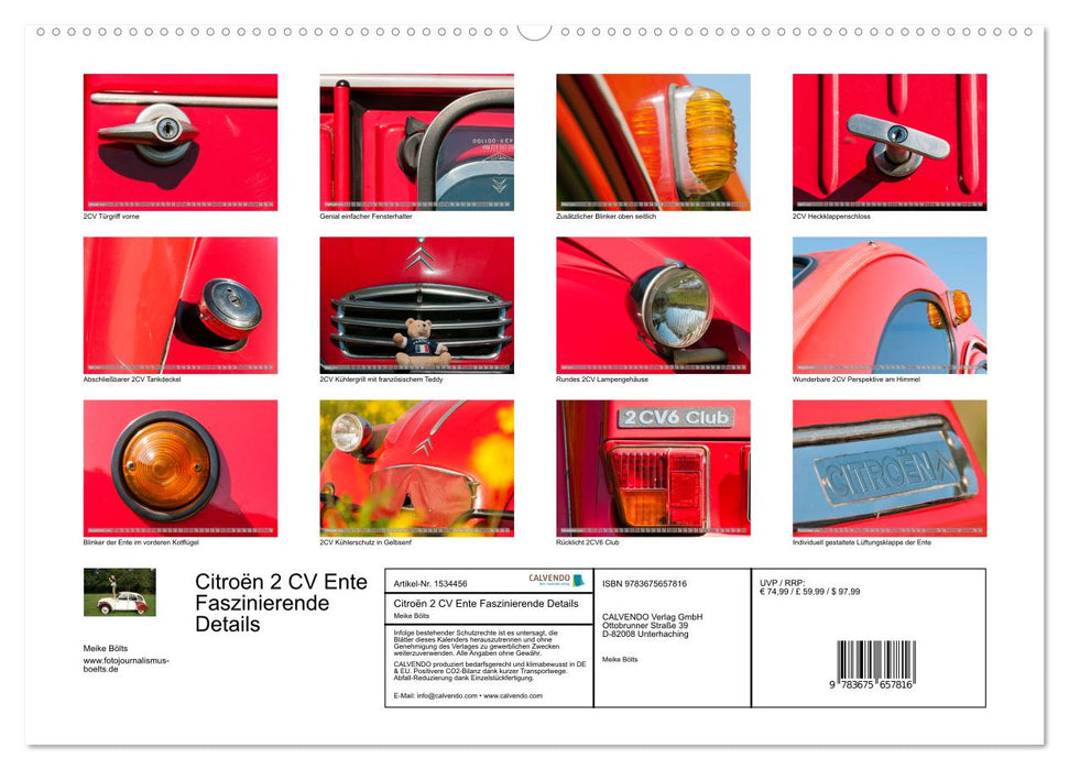 Citroën 2 CV Duck - Fascinating Details (CALVENDO Premium Wall Calendar 2024) 