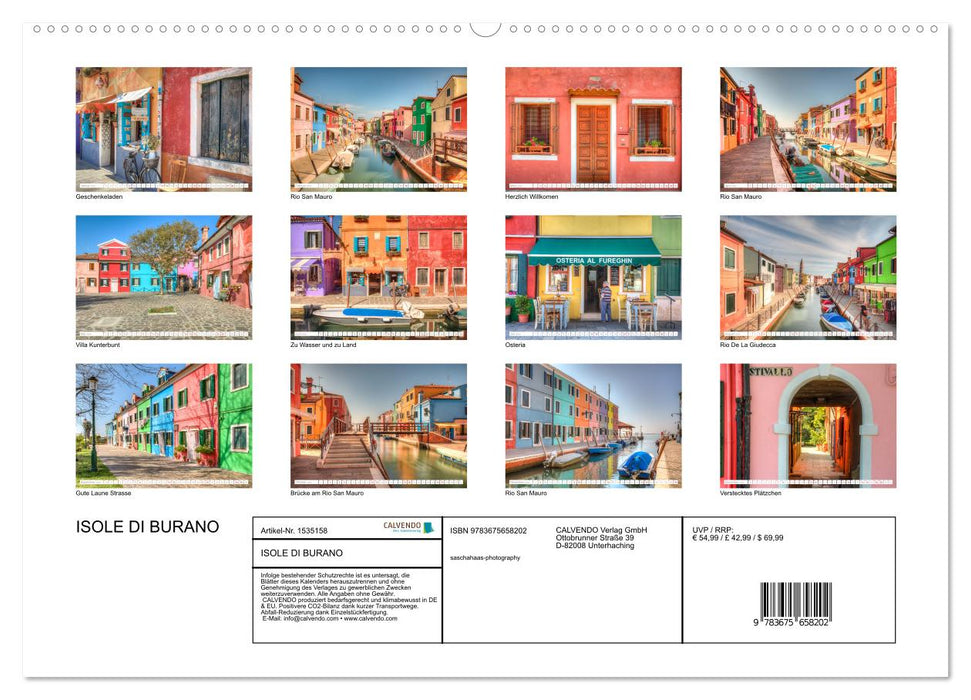 Îles de Burano (Calendrier mural CALVENDO 2024) 