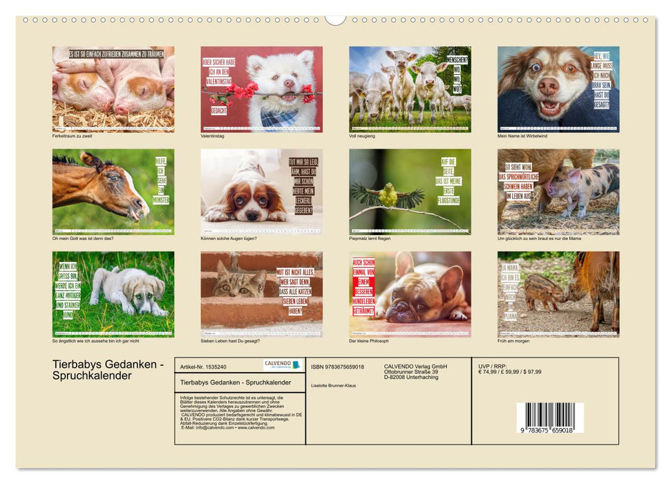 Baby Animals Thoughts - Saying Calendar (CALVENDO Premium Wall Calendar 2024) 
