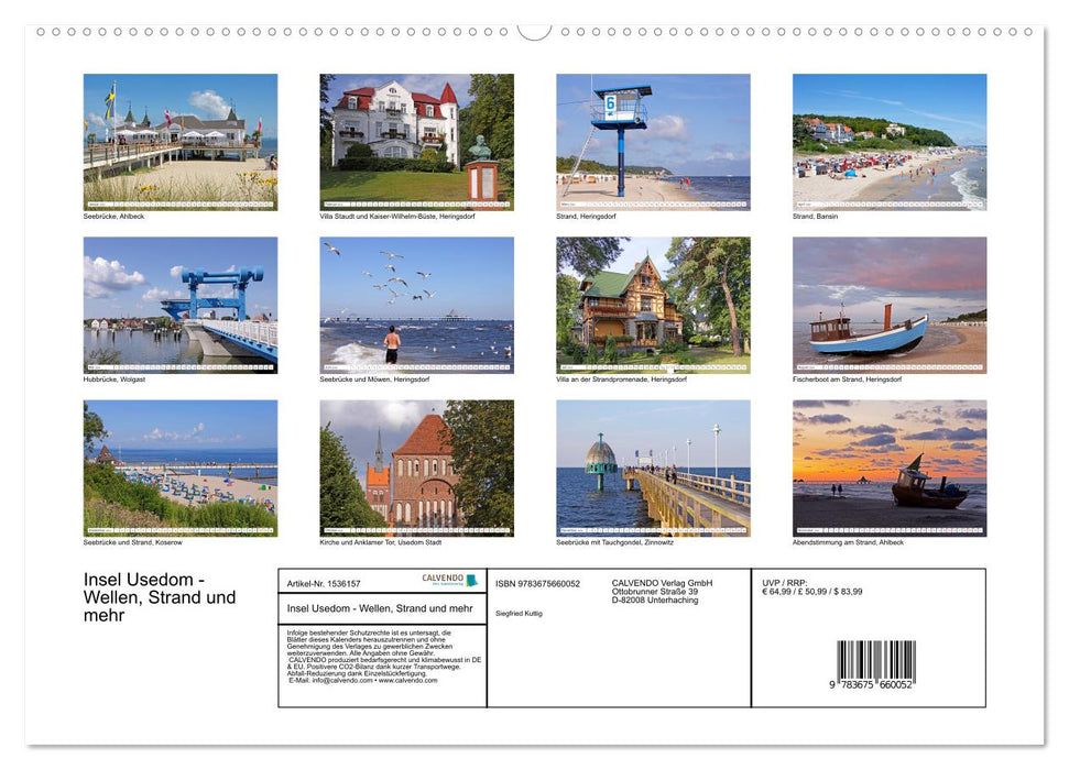 Insel Usedom - Wellen, Strand und mehr (CALVENDO Wandkalender 2024)