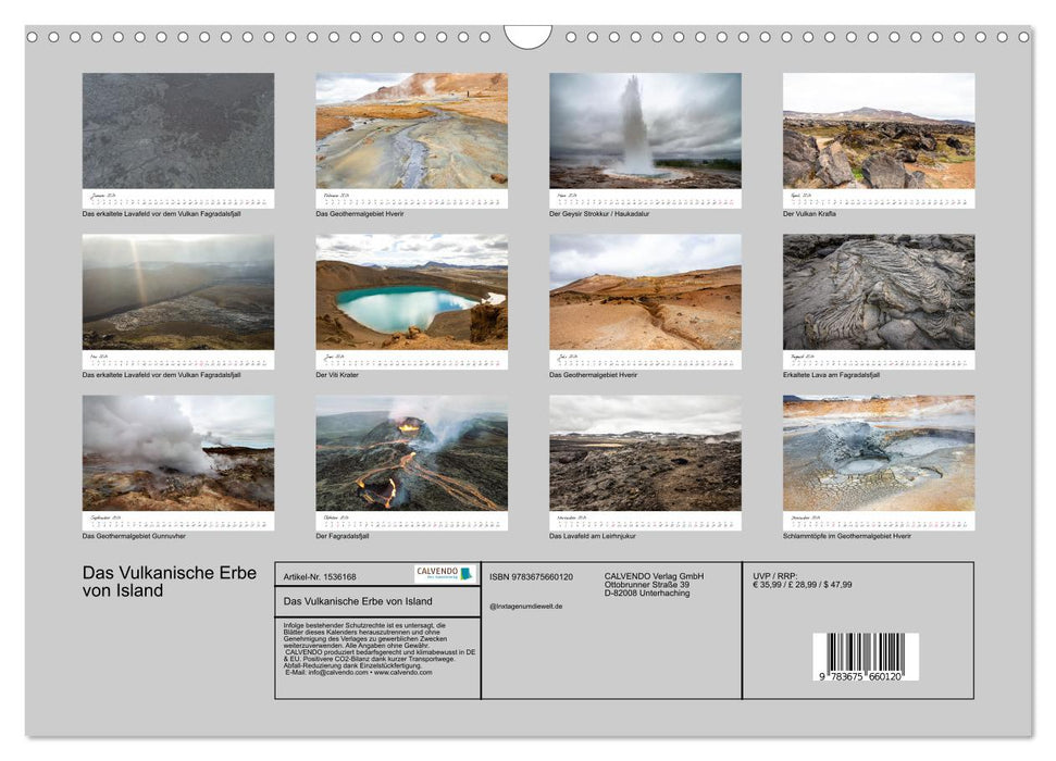 The Volcanic Heritage of Iceland (CALVENDO Wall Calendar 2024) 