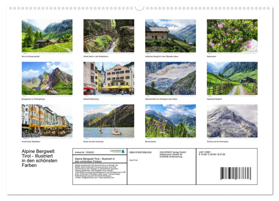 Alpine Bergwelt Tirol - Illustriert in den schönsten Farben (CALVENDO Premium Wandkalender 2024)