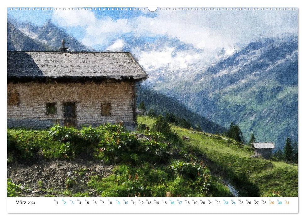 Alpine mountain world Tyrol - Illustrated in the most beautiful colors (CALVENDO Premium Wall Calendar 2024) 