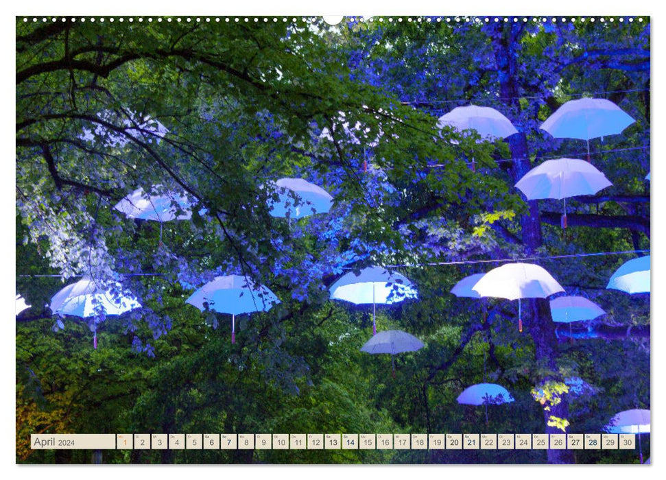 Umbrellas. Light installation idea and execution by the artist Thomas Mogendorf (CALVENDO wall calendar 2024) 