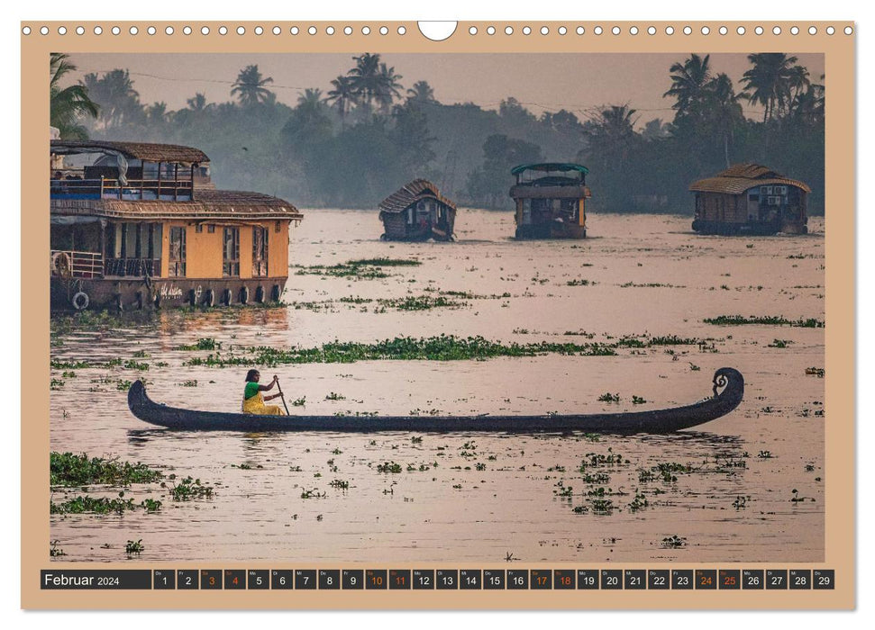 Kerala Backwaters - with the houseboat through the tropical water world (CALVENDO wall calendar 2024) 