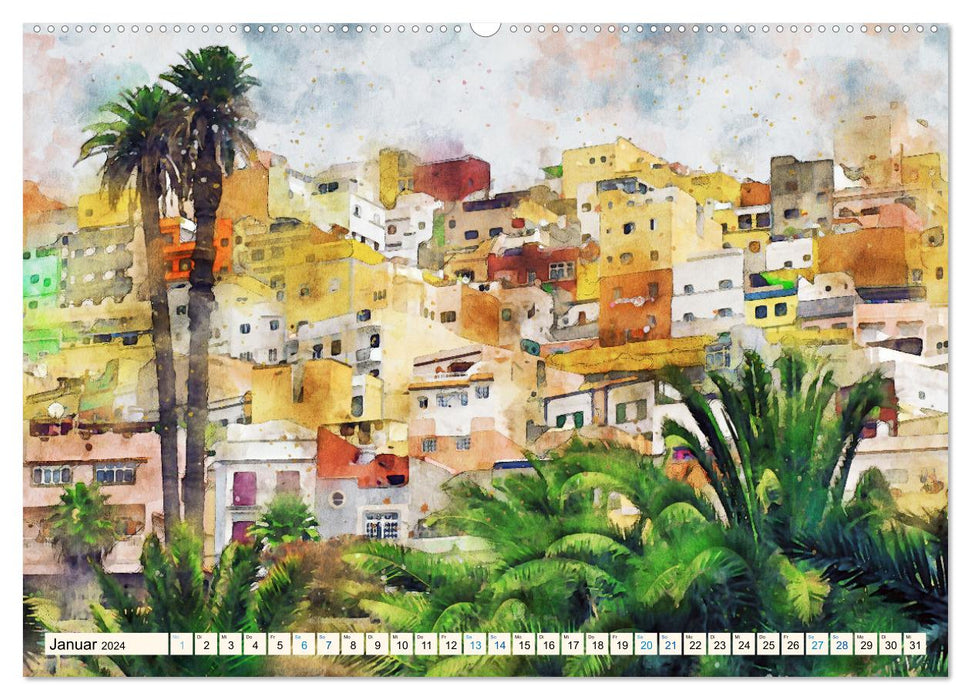 Las Palmas de Gran Canaria - Aquarelle (CALVENDO Premium Wandkalender 2024)
