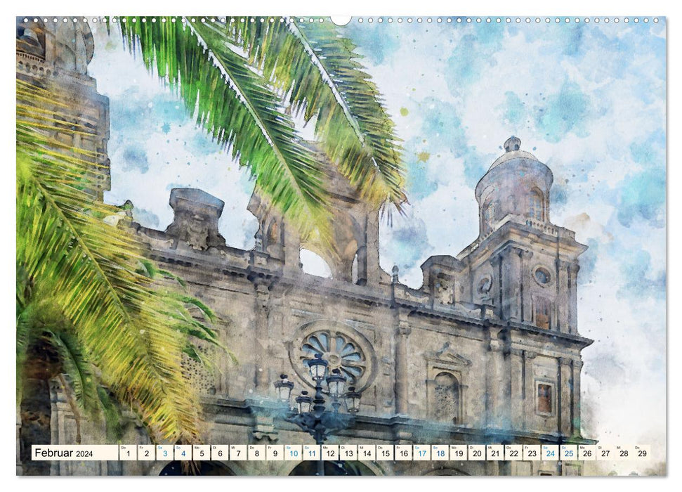 Las Palmas de Gran Canaria - Aquarelle (CALVENDO Premium Wandkalender 2024)