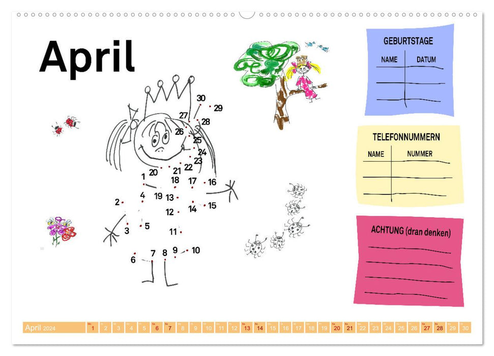 Zahlen und Malen Kalender mit der kleinen Prinzessin (CALVENDO Premium Wandkalender 2024)