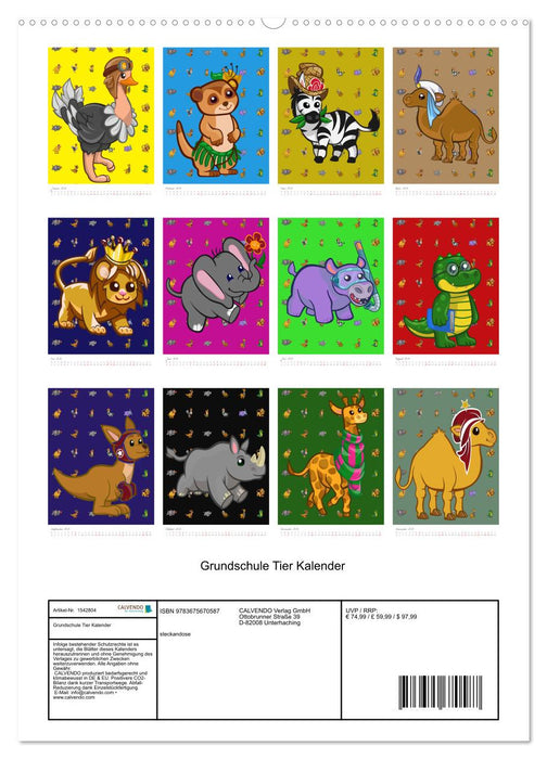 Grundschule Tier Kalender - Tier Wandkalender für Vorschule, Grundschule und Kinderzimmer (CALVENDO Premium Wandkalender 2024)