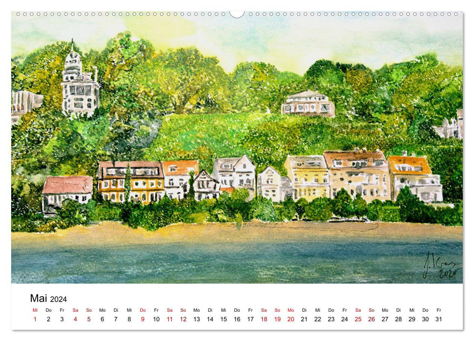 Hambourg dans des aquarelles tranquilles (calendrier mural CALVENDO 2024) 