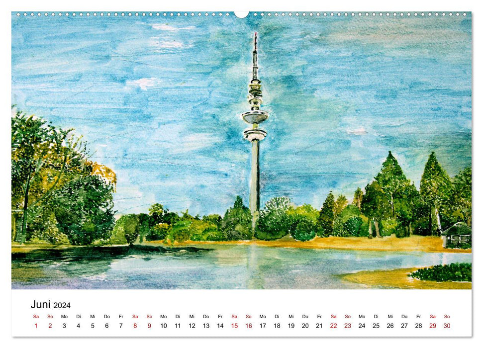 Hambourg dans des aquarelles tranquilles (calendrier mural CALVENDO 2024) 