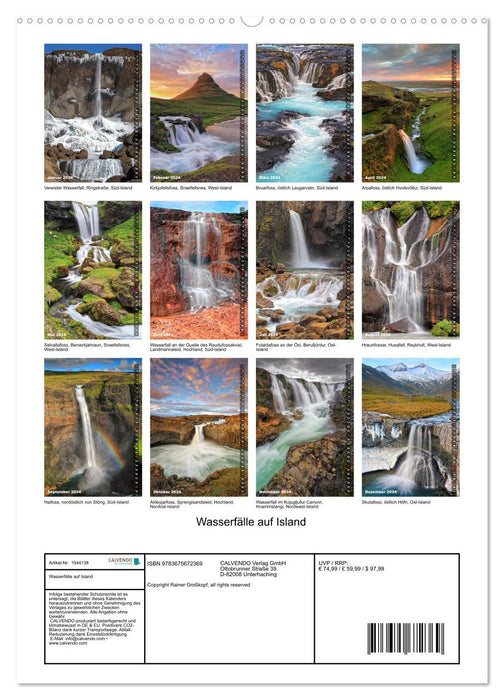 Cascades en Islande (Calvendo Premium Wall Calendar 2024) 