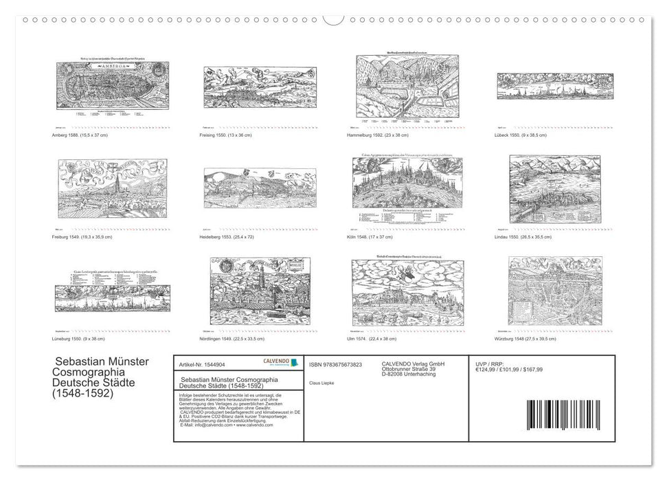Sebastian Münster Cosmographia Villes allemandes (1548-1592) (Calvendo Premium Wall Calendar 2024) 