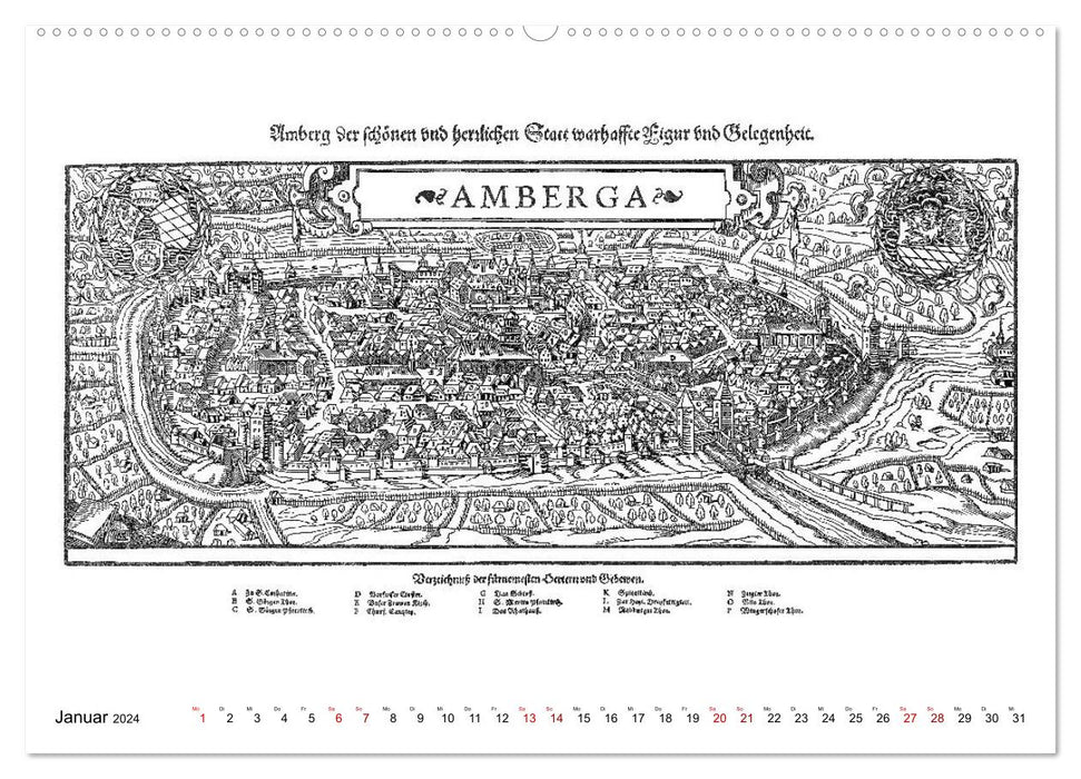 Sebastian Münster Cosmographia Villes allemandes (1548-1592) (Calvendo Premium Wall Calendar 2024) 