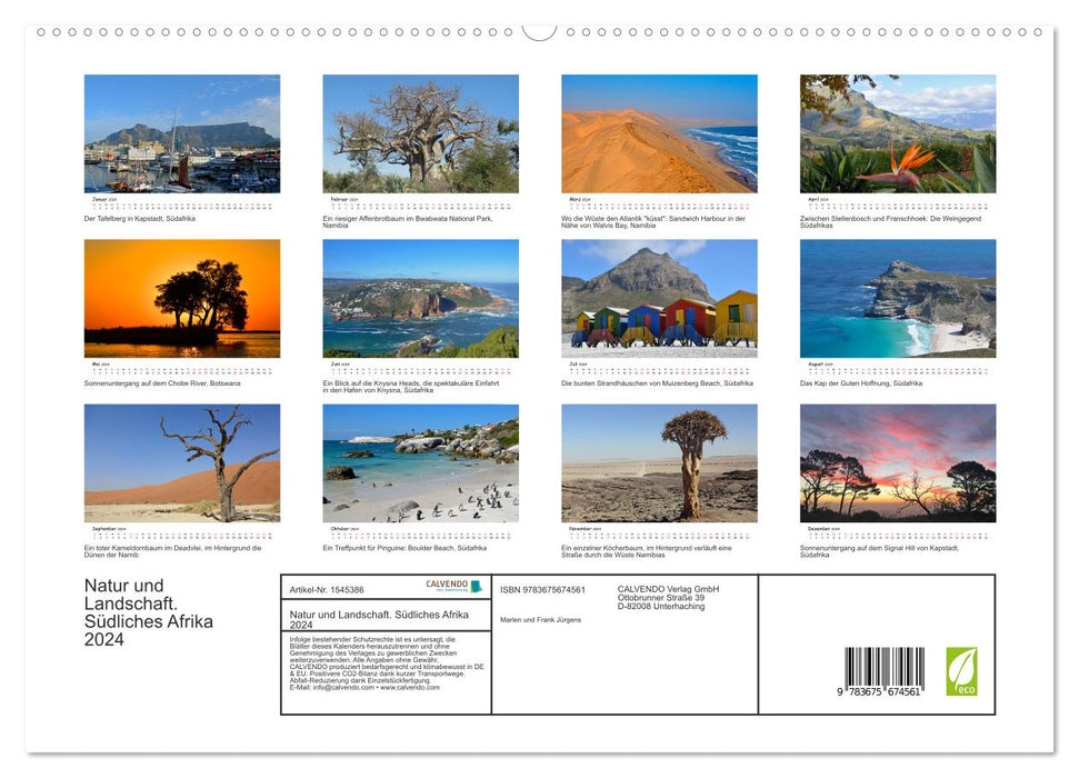 Nature et paysage. Afrique australe 2024 (Calvendo Premium Calendrier mural 2024) 