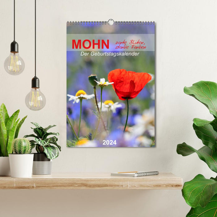 Mohn, zarte Blüten, starke Farben, der Geburtstagskalender (CALVENDO Wandkalender 2024)