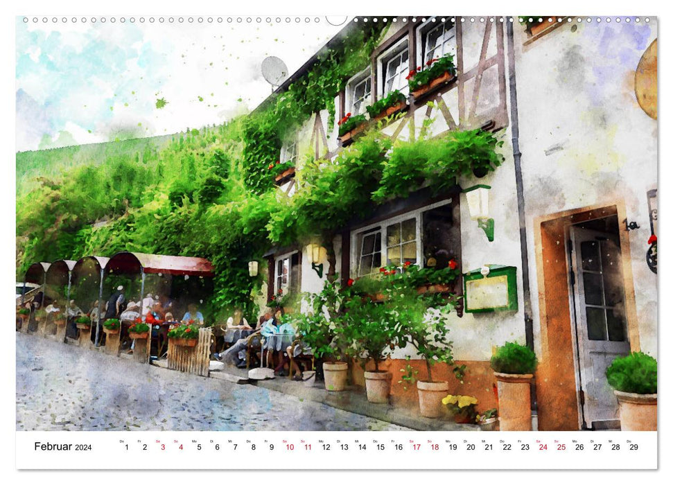 Bernkastel-Kues - Stadtrundgang in Aquarell (CALVENDO Premium Wandkalender 2024)