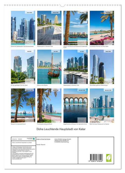 Doha Leuchtende Hauptstadt von Katar (CALVENDO Premium Wandkalender 2024)