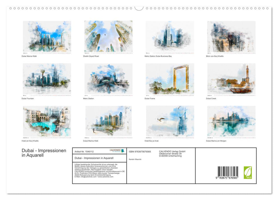 Dubai - Impressions in Watercolor (CALVENDO Premium Wall Calendar 2024) 
