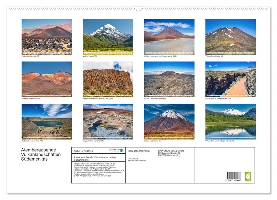 VOLCANOES: Breathtaking volcanic landscapes of South America (CALVENDO wall calendar 2024) 