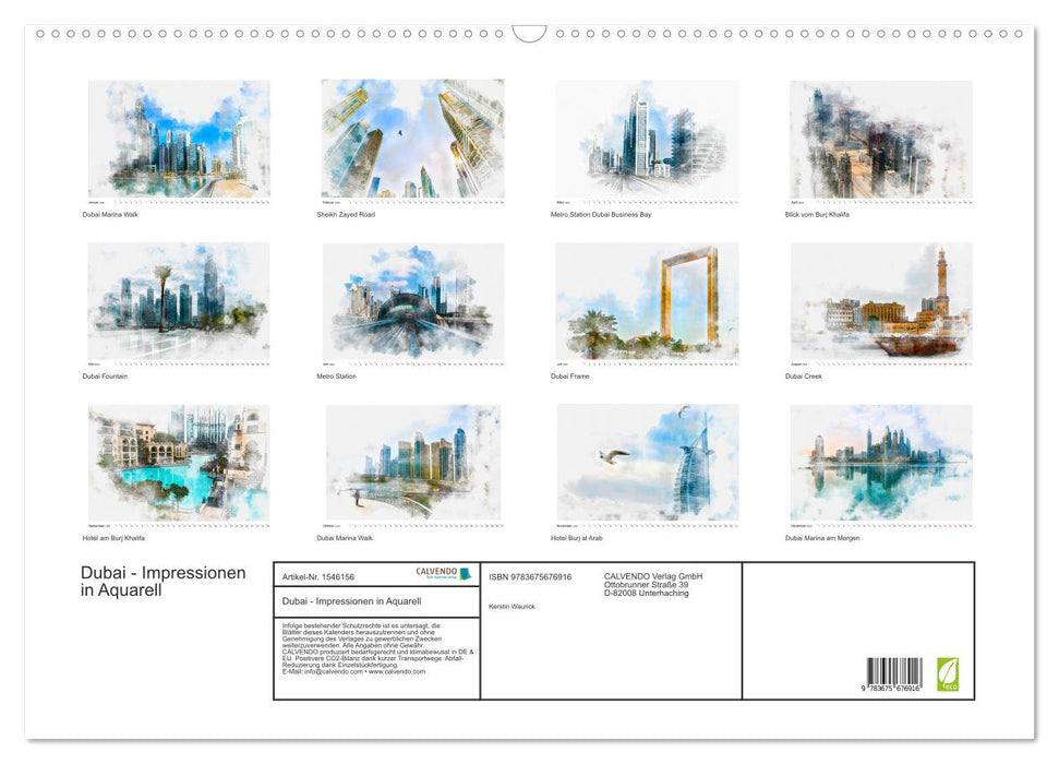 Dubai - Impressions in Watercolor (CALVENDO Wall Calendar 2024) 