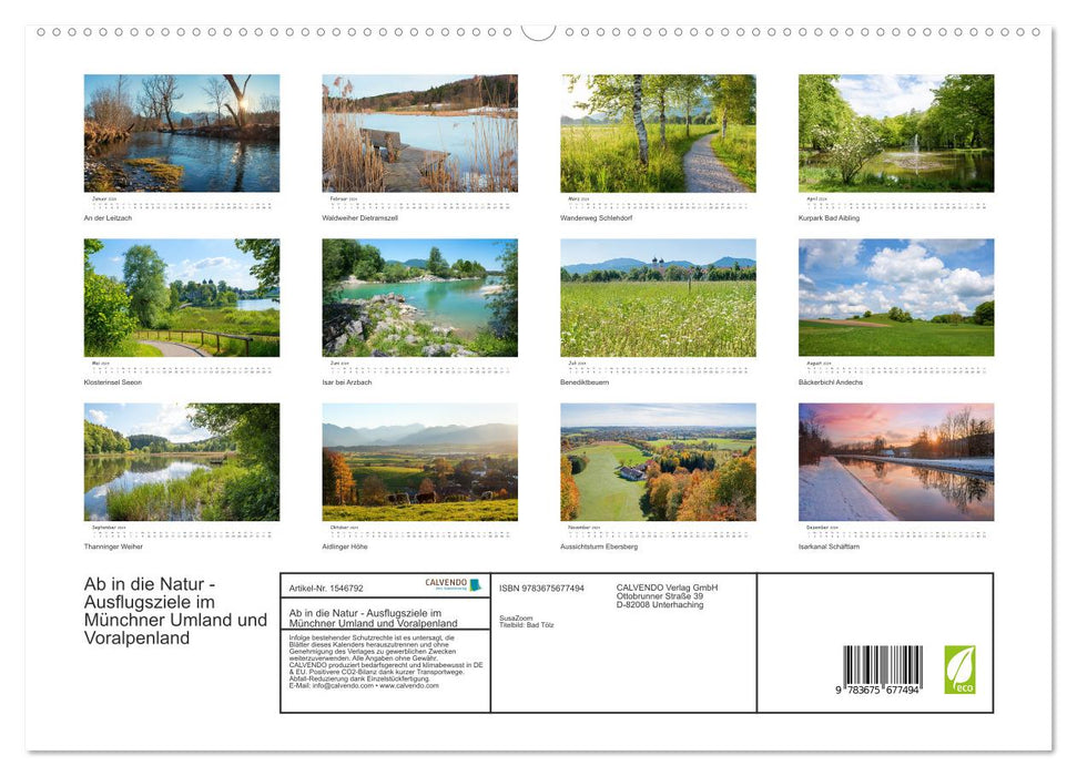 Off into nature - excursion destinations in the Munich area and foothills of the Alps (CALVENDO Premium Wall Calendar 2024) 