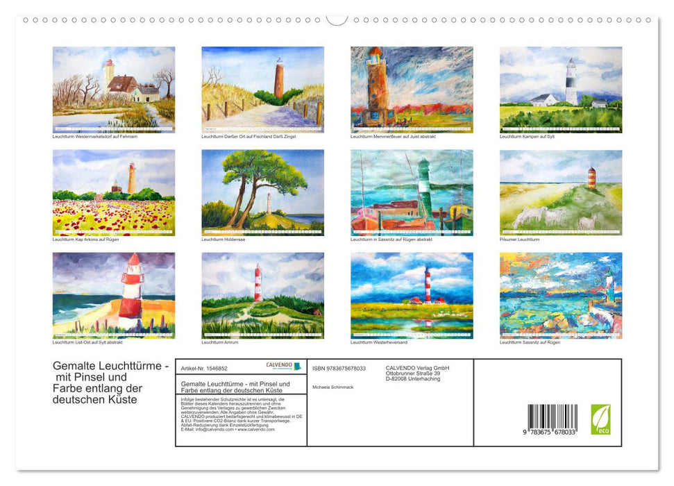 Gemalte Leuchttürme - Mit Pinsel und Farbe entlang der deutschen Küste (CALVENDO Premium Wandkalender 2024)