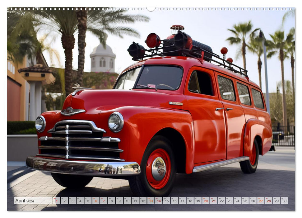 Fantastische Nostalgie Feurwehrautos (CALVENDO Premium Wandkalender 2024)