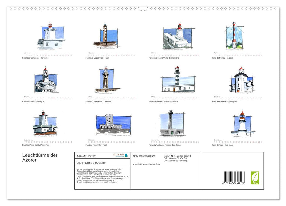 Lighthouses of the Azores (CALVENDO Premium Wall Calendar 2024) 
