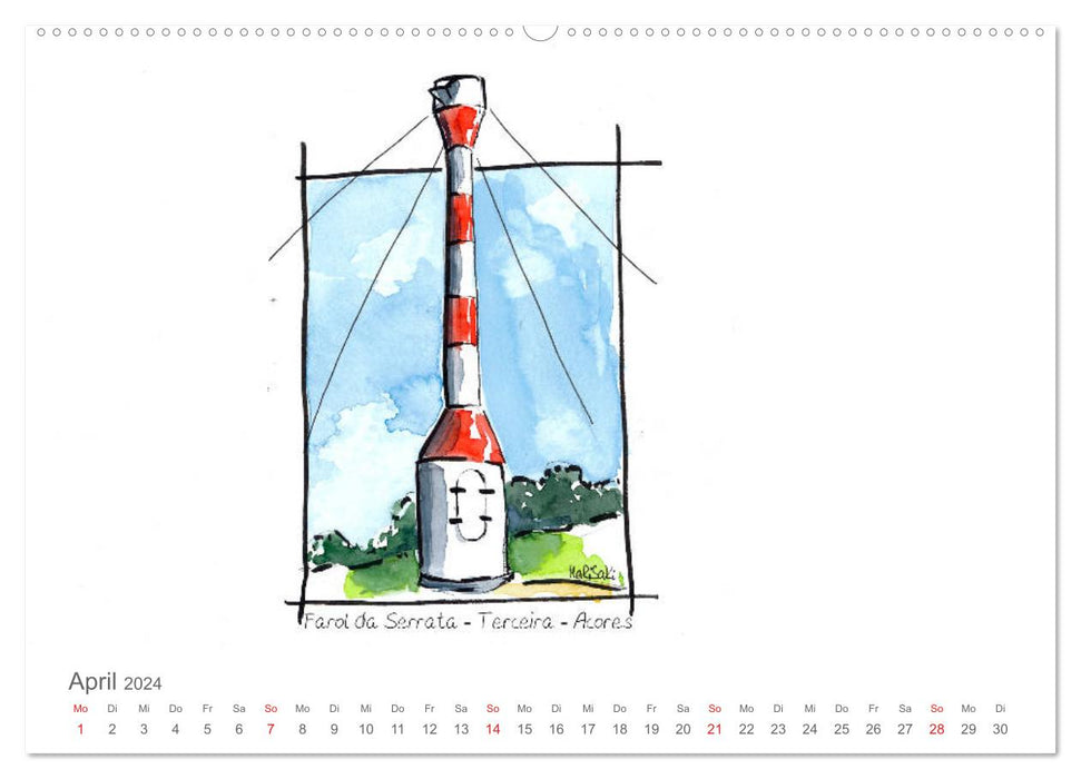Lighthouses of the Azores (CALVENDO Premium Wall Calendar 2024) 