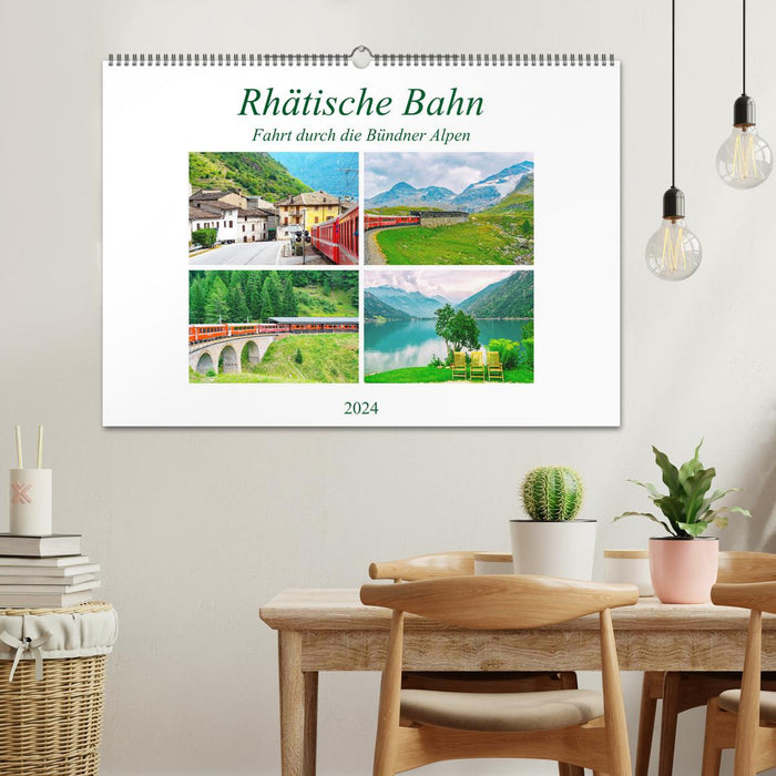 Chemin de fer rhétique - voyage à travers les Alpes grisonnes (calendrier mural CALVENDO 2024) 