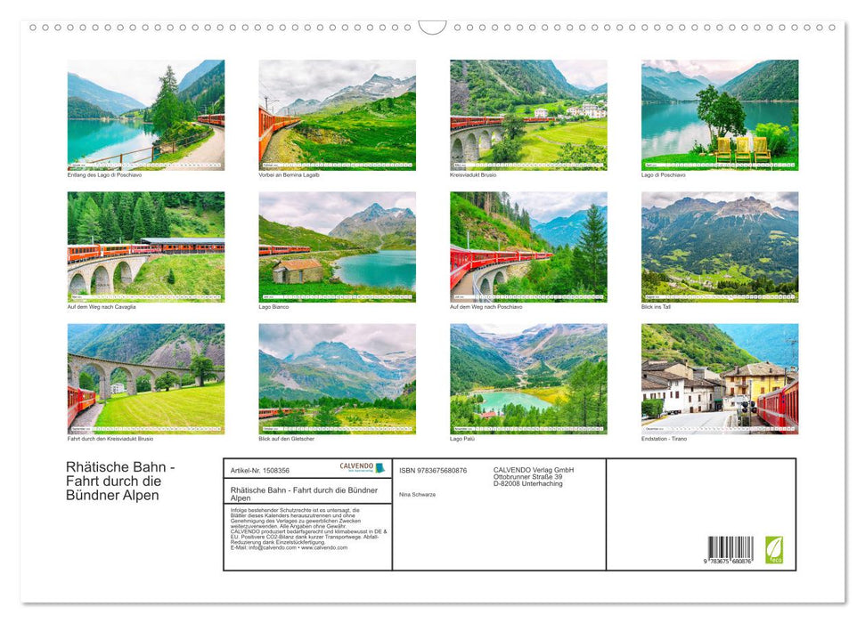 Chemin de fer rhétique - voyage à travers les Alpes grisonnes (calendrier mural CALVENDO 2024) 
