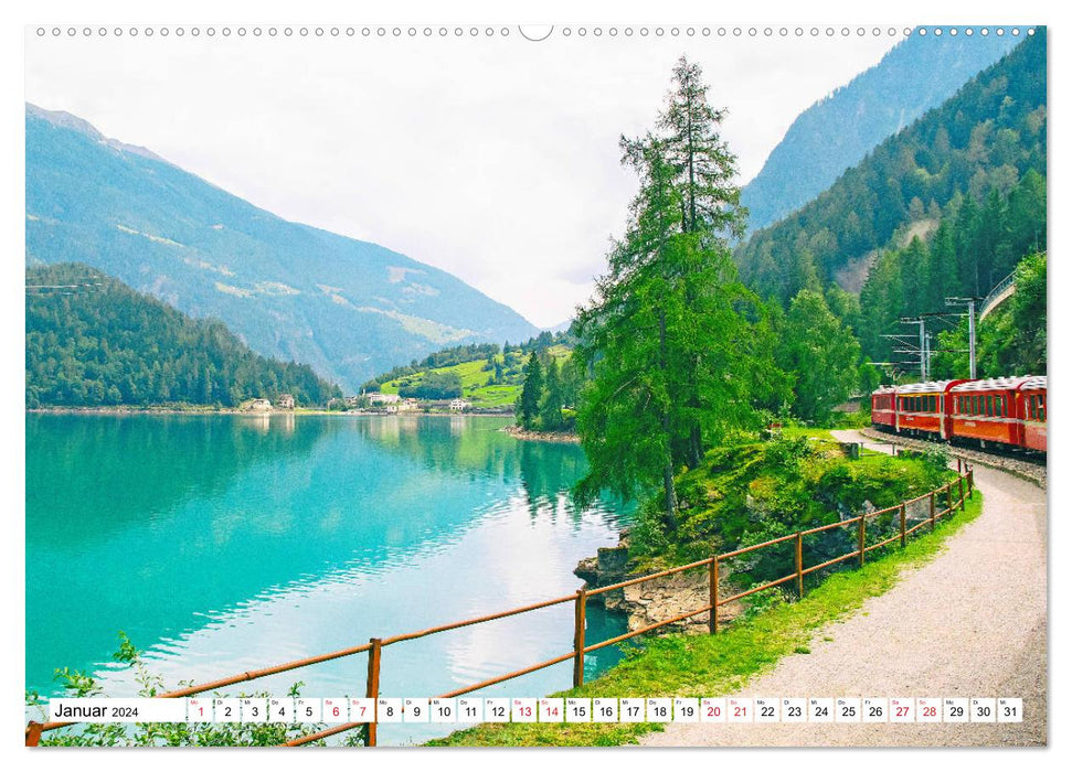 Rhätische Bahn - Fahrt durch die Bündner Alpen (CALVENDO Wandkalender 2024)