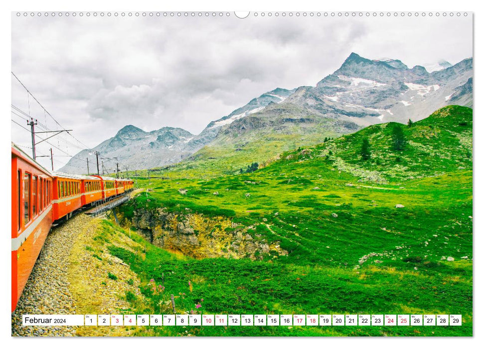 Chemin de fer rhétique - voyage à travers les Alpes grisonnes (calendrier mural CALVENDO 2024) 