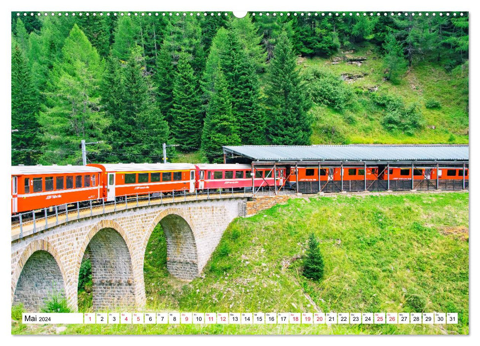 Chemin de fer rhétique - voyage à travers les Alpes grisonnes (calendrier mural CALVENDO 2024) 