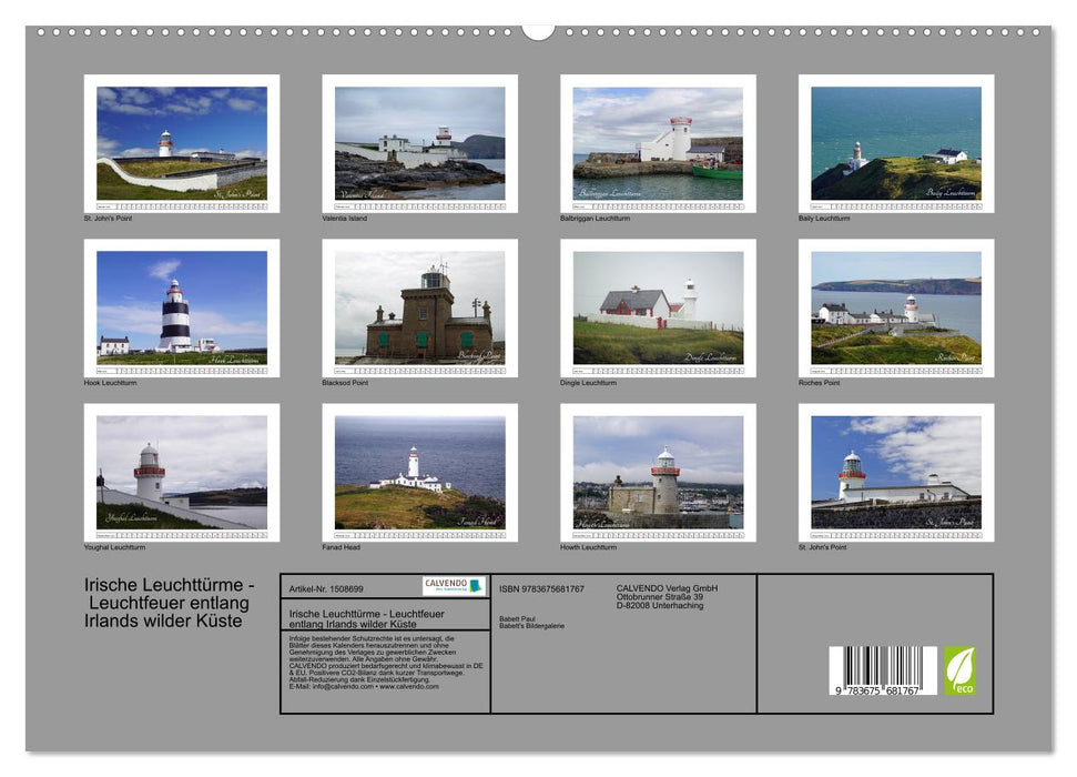 Phares irlandais - balises le long de la côte sauvage de l'Irlande (Calvendo Premium Wall Calendar 2024) 