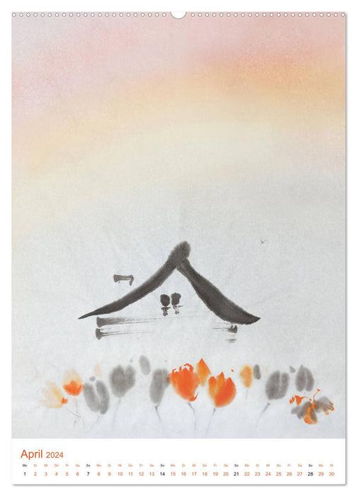 Jahreszeiten in Stil japanischer Malerei - Kunst (CALVENDO Premium Wandkalender 2024)