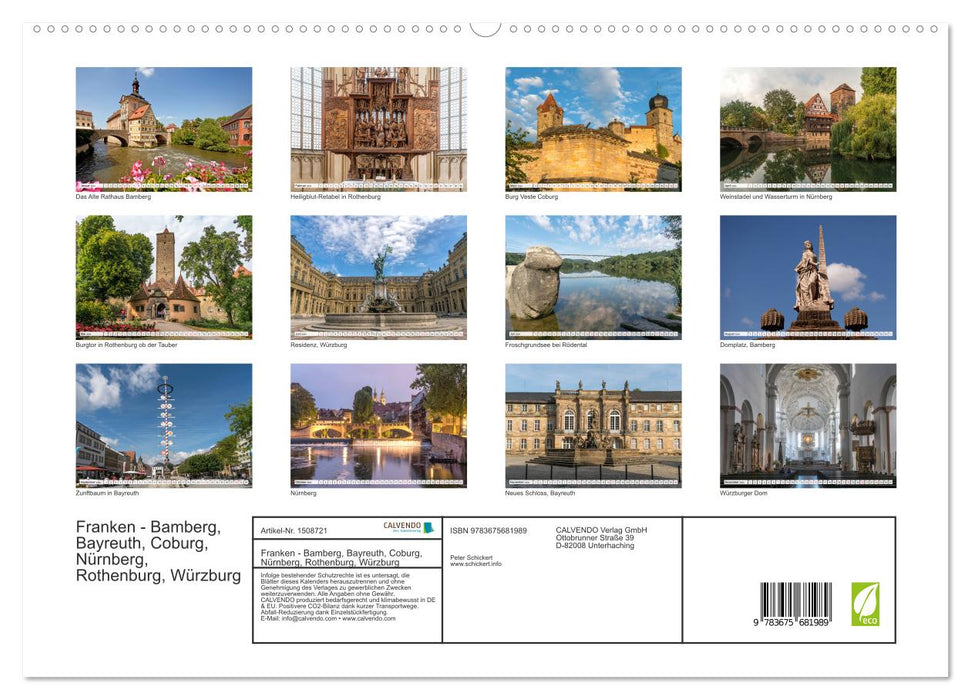 Franconia - Bamberg, Bayreuth, Coburg, Nuremberg, Rothenburg, Würzburg (CALVENDO Premium Wall Calendar 2024) 