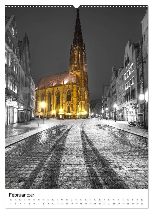 Münster - erstrahlt bei Nacht (CALVENDO Premium Wandkalender 2024)