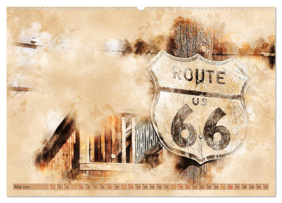 Route 66 - 2451 Meilen Nostalgie (CALVENDO Wandkalender 2024)