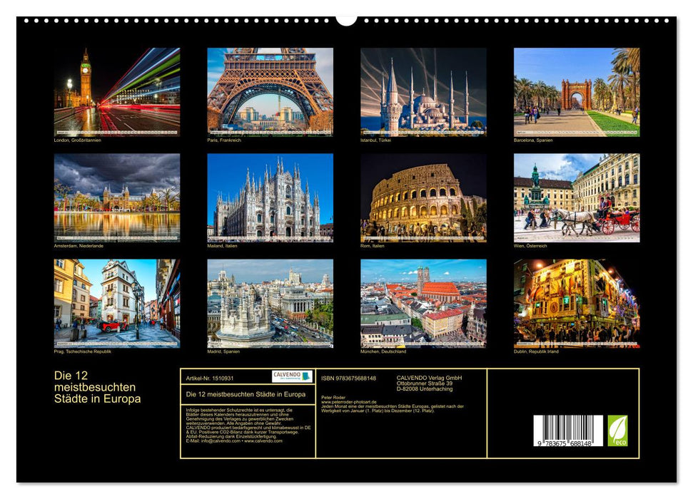 Die 12 meistbesuchten Städte in Europa (CALVENDO Premium Wandkalender 2024)