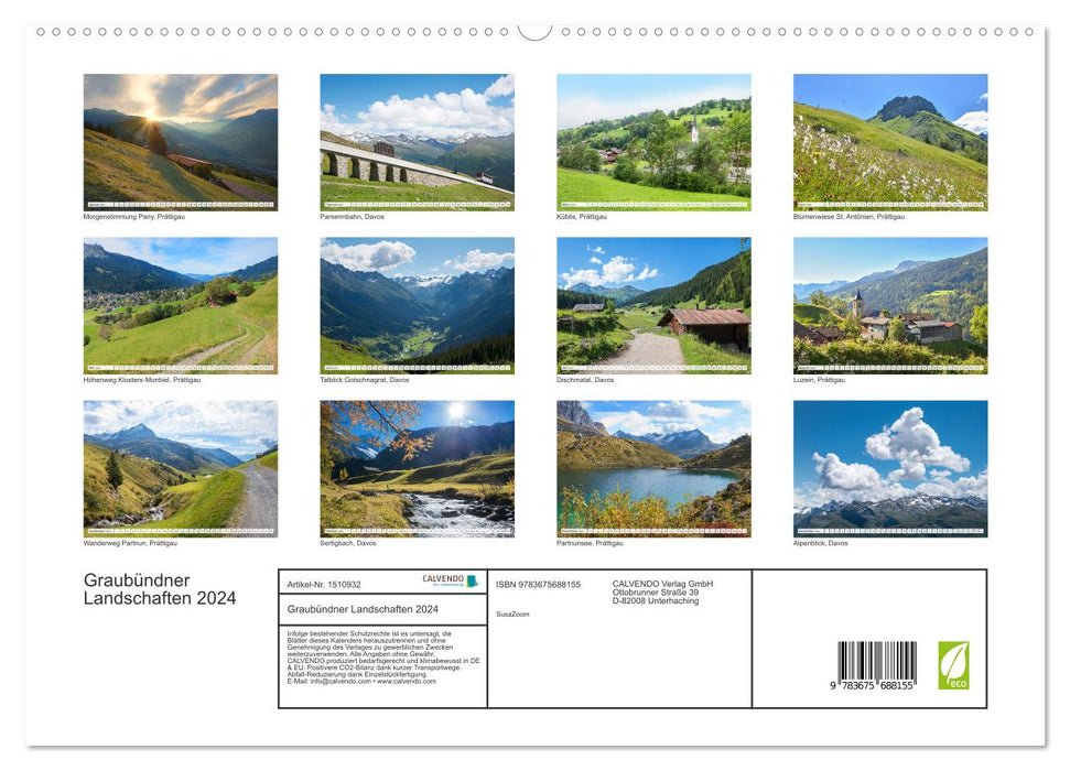 Graubündner Landschaften 2024 (CALVENDO Premium Wandkalender 2024)