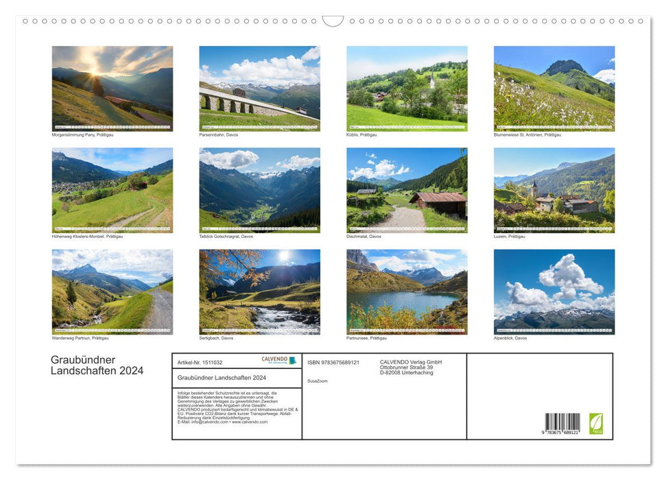 Graubündner Landschaften 2024 (CALVENDO Wandkalender 2024)
