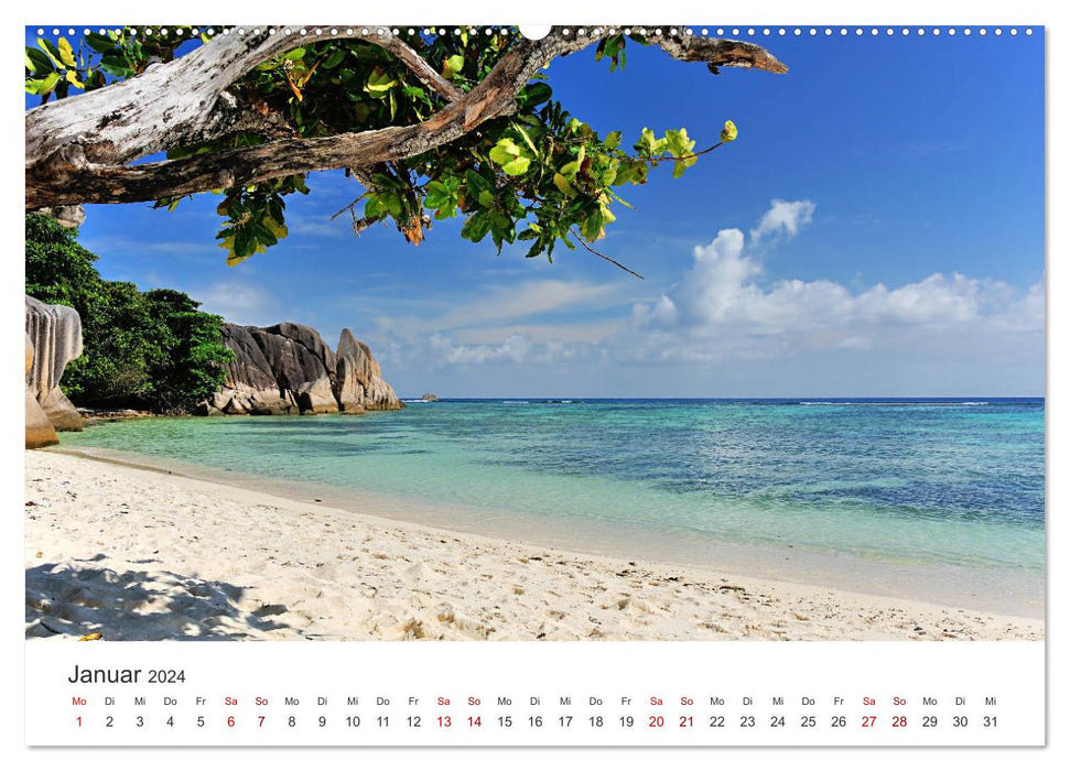 Traumstrände der Seychellen (CALVENDO Premium Wandkalender 2024)