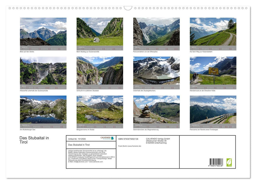 Das Stubaital in Tirol - Gipfelsturm und Gletscherseen (CALVENDO Wandkalender 2024)