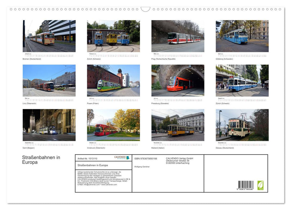 Trams in Europe (CALVENDO wall calendar 2024) 