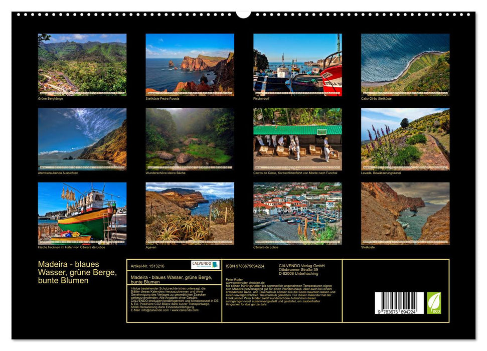 Madeira - blue water, green mountains, colorful flowers (CALVENDO Premium Wall Calendar 2024) 