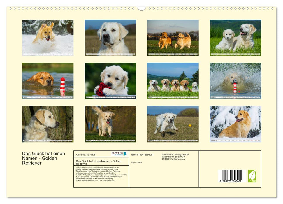 Le bonheur a un nom – Golden Retriever (Calendrier mural CALVENDO Premium 2024) 